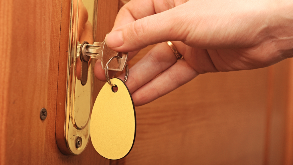 A key unlocking a door, symbolizing potential.
